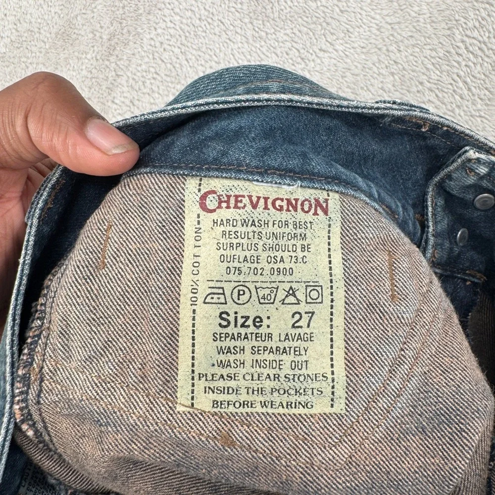 Vintage Y2K Chevignon Jumble Flare Leg Jeans Womens 27 Blue Denim Whisker‎ Wash